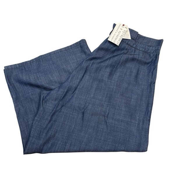 Standards and Practices Pants Womens 16 Chambray Wide Leg Cropped Paperbag Waist - Picture 1 of 12